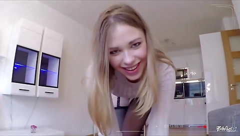 Sexy blonde babe with huge tits gets a facial